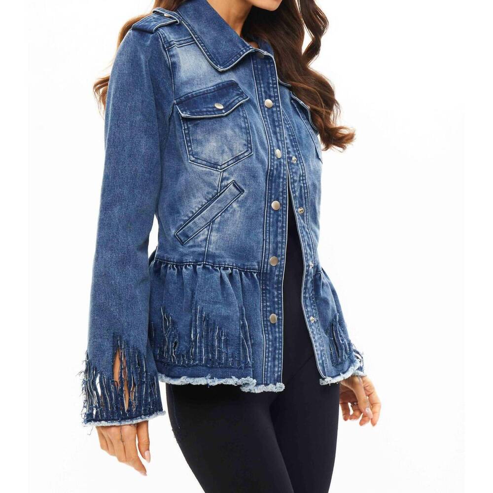 NEW ADORE button down jean distressed love jacket in denim